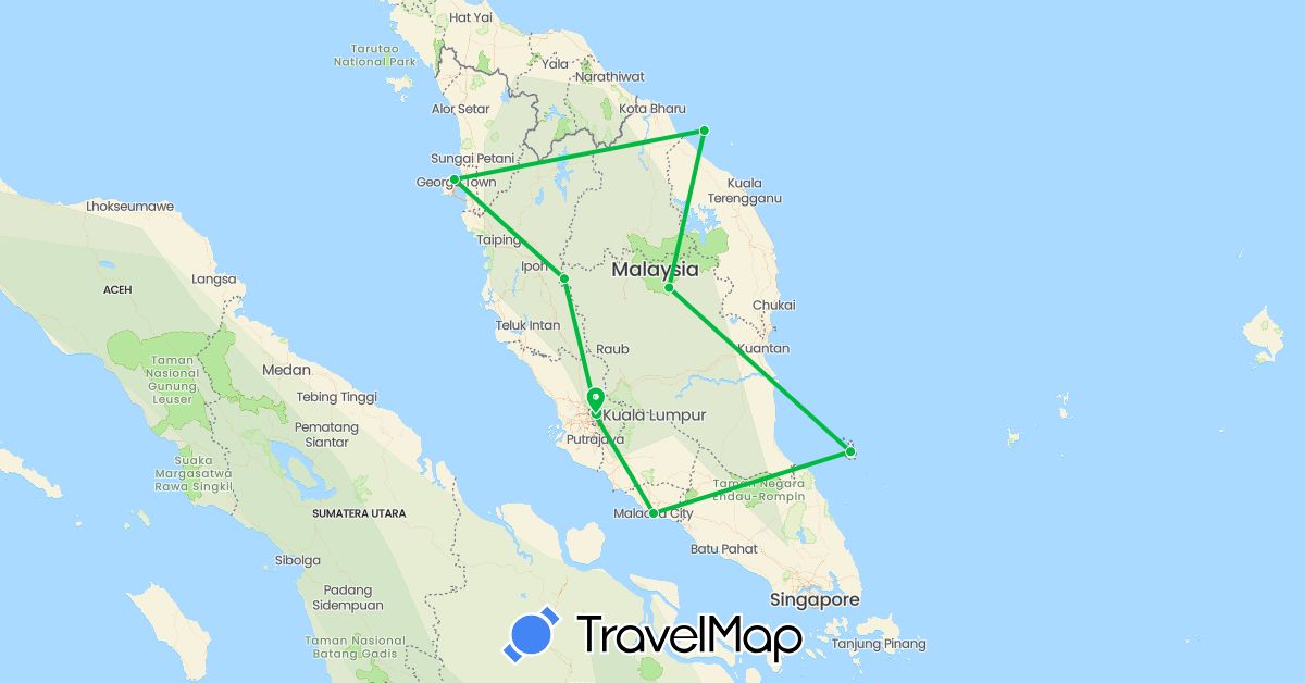TravelMap itinerary: driving, bus in Malaysia (Asia)